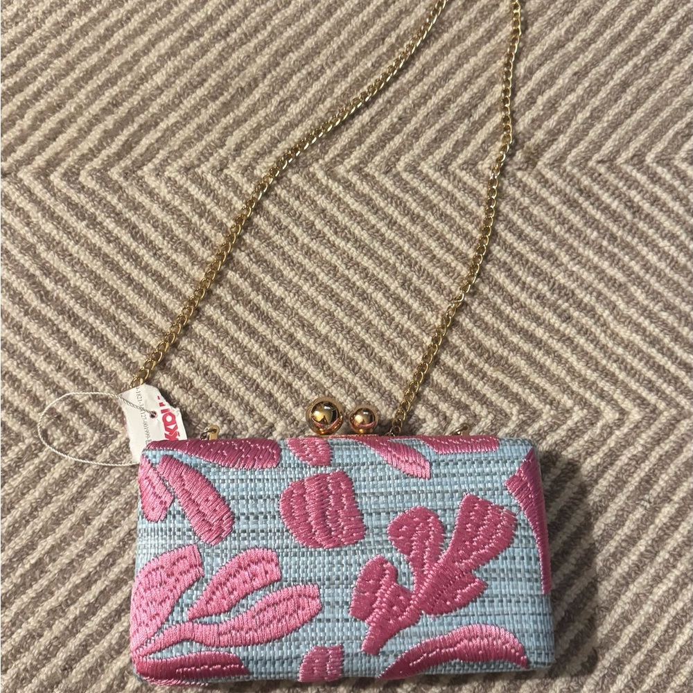Tommy Bahama Pink Floral Clutch with Gold Chain - Picture 2 of 7
